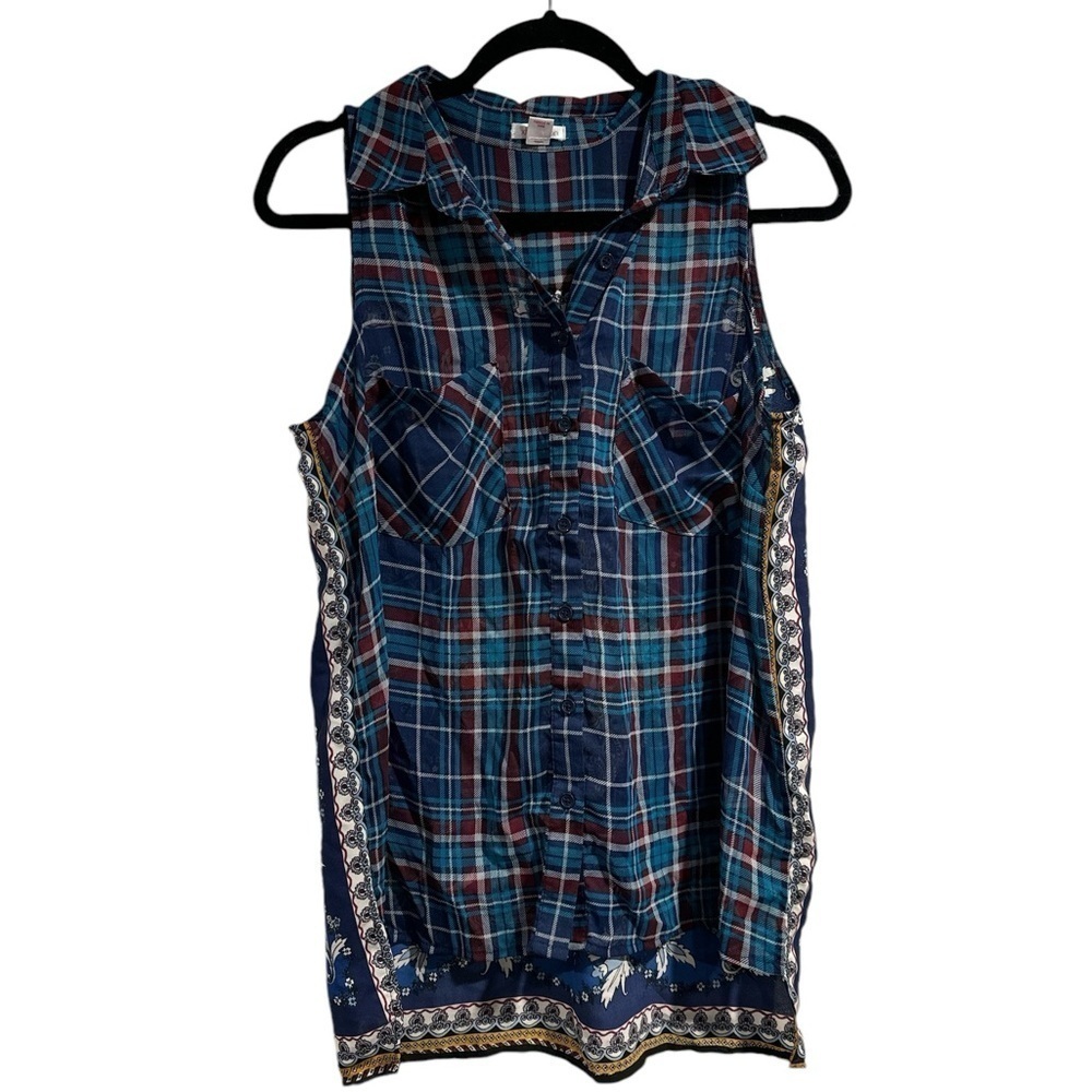 Xhilaration tank top semi sheer plaid mandala large vintage y2k